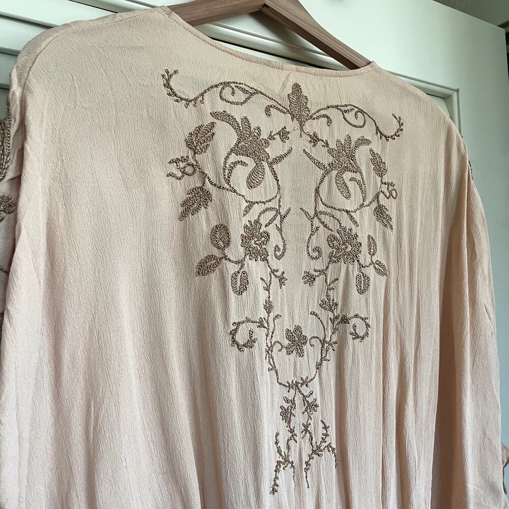 Free People Pretty in Peach Summer Lover Beaded Embroidery Wrap Bodysuit Small - Picture 10 of 14
